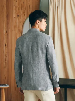 Blazers^Faherty Brand Reserve Linen Herringbone Blazer - Light Graphite Herringbone