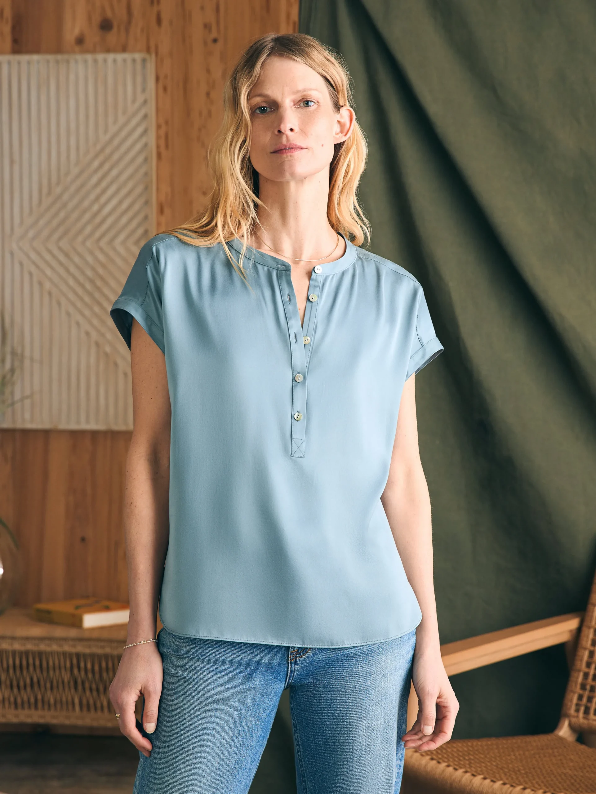 Shirts & Tops^Faherty Brand Sandwashed Silk Desmond Top - Lead