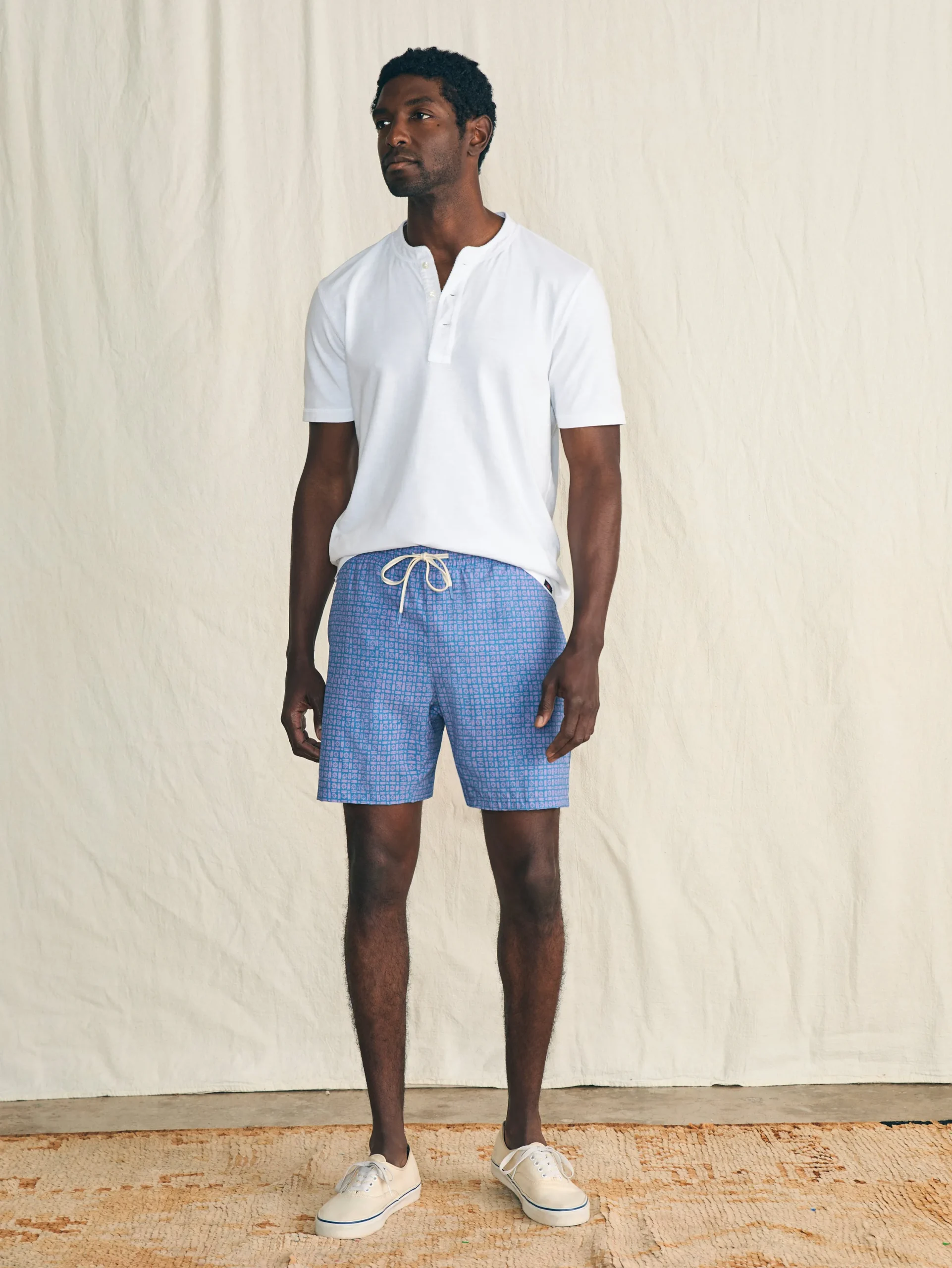 Swim^Faherty Brand Shorelite Active Swim Short (7" Inseam) - Bluebell Flare Geo