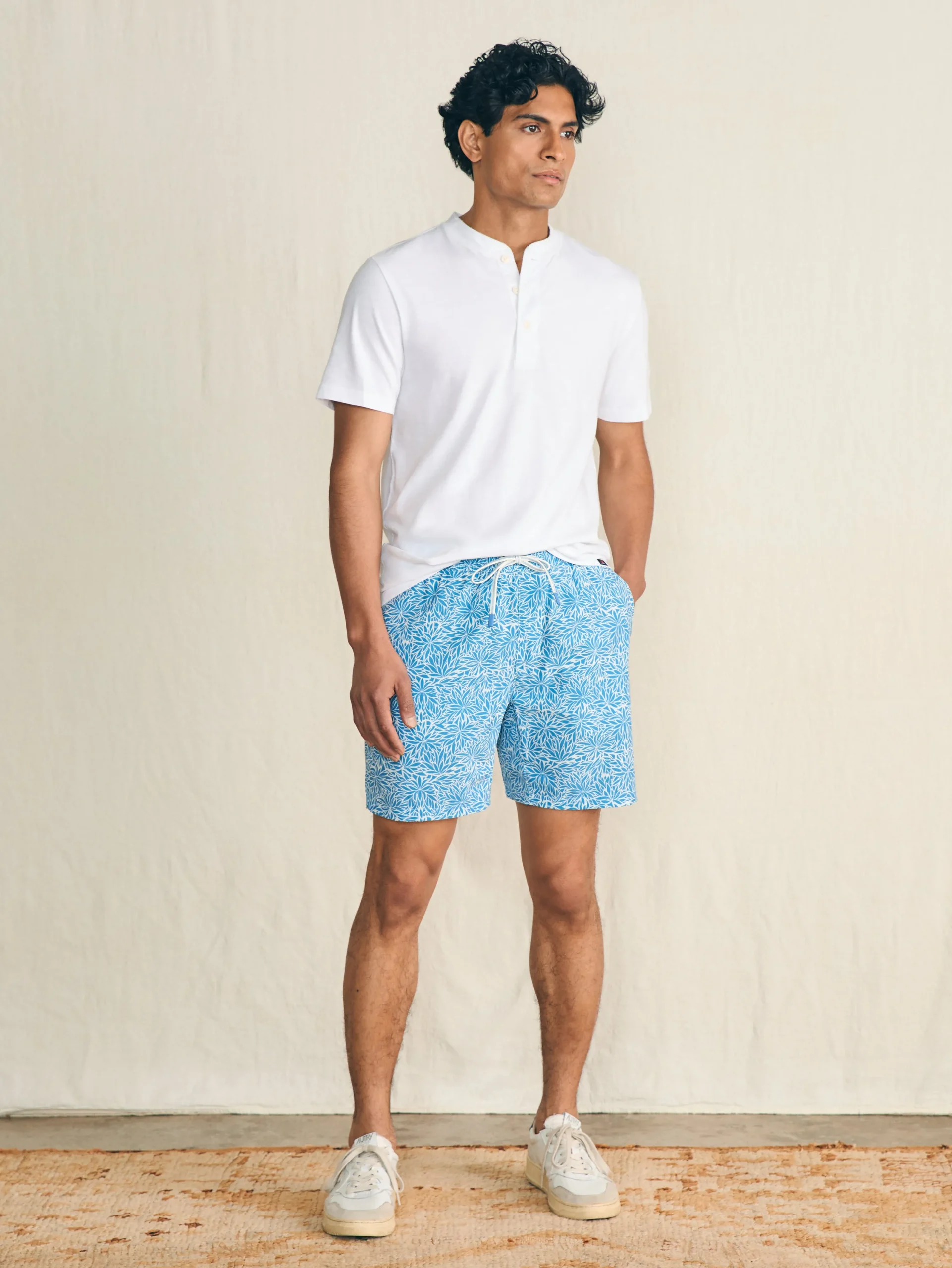 Swim^Faherty Brand Shorelite Active Swim Short (7" Inseam) - Blue Waters Frond