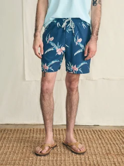 Swim^Faherty Brand Shorelite Active Swim Short (7" Inseam) - Navy Island Orchid