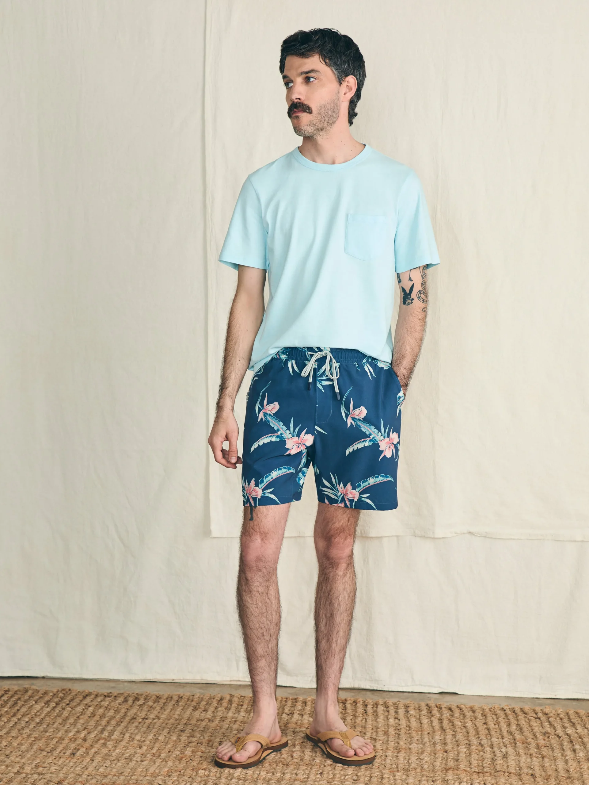 Swim^Faherty Brand Shorelite Active Swim Short (7" Inseam) - Navy Island Orchid