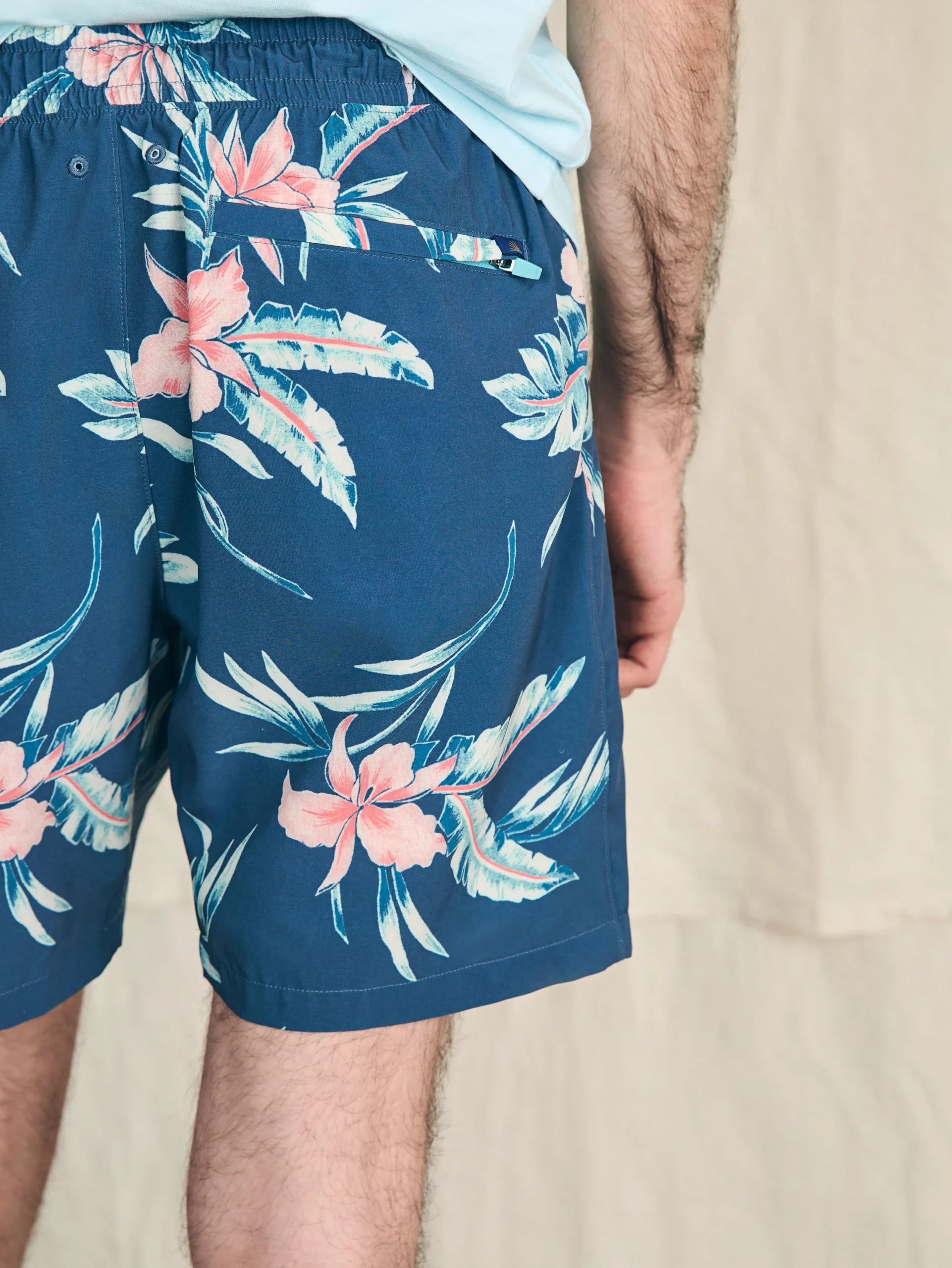 Swim^Faherty Brand Shorelite Active Swim Short (7" Inseam) - Navy Island Orchid