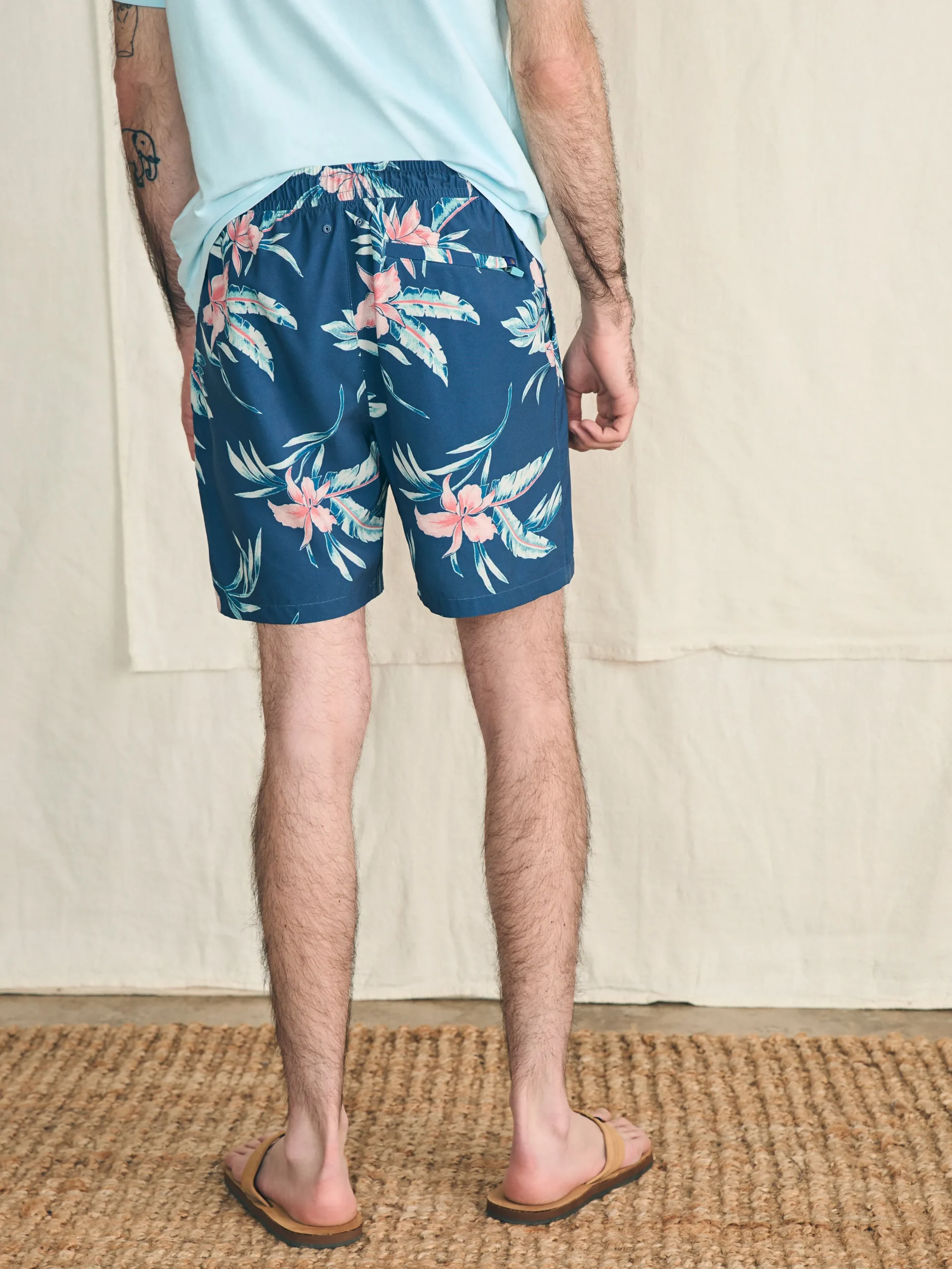 Swim^Faherty Brand Shorelite Active Swim Short (7" Inseam) - Navy Island Orchid