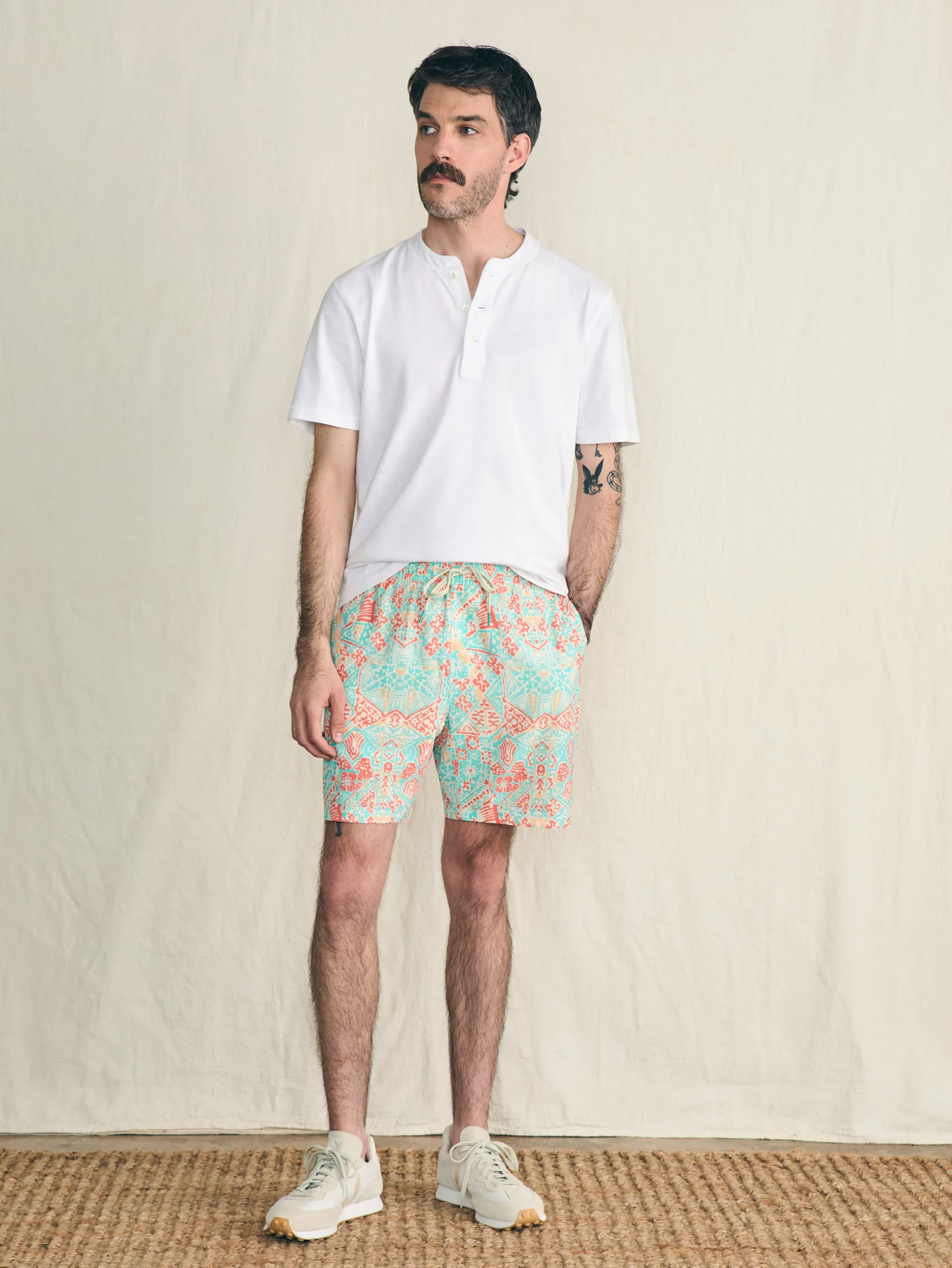 Swim^Faherty Brand Shorelite Active Swim Short (7" Inseam) - Tropic Clay Block Print