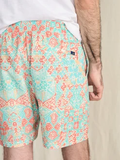 Swim^Faherty Brand Shorelite Active Swim Short (7" Inseam) - Tropic Clay Block Print