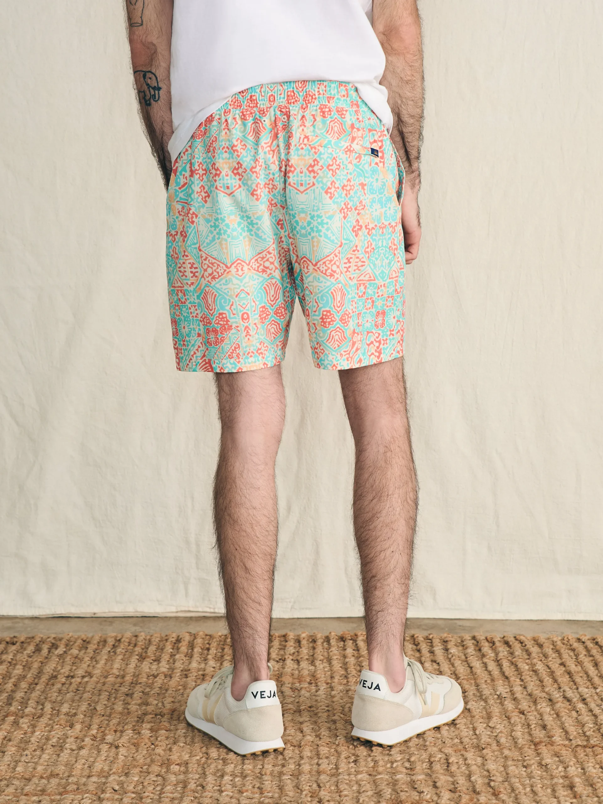Swim^Faherty Brand Shorelite Active Swim Short (7" Inseam) - Tropic Clay Block Print