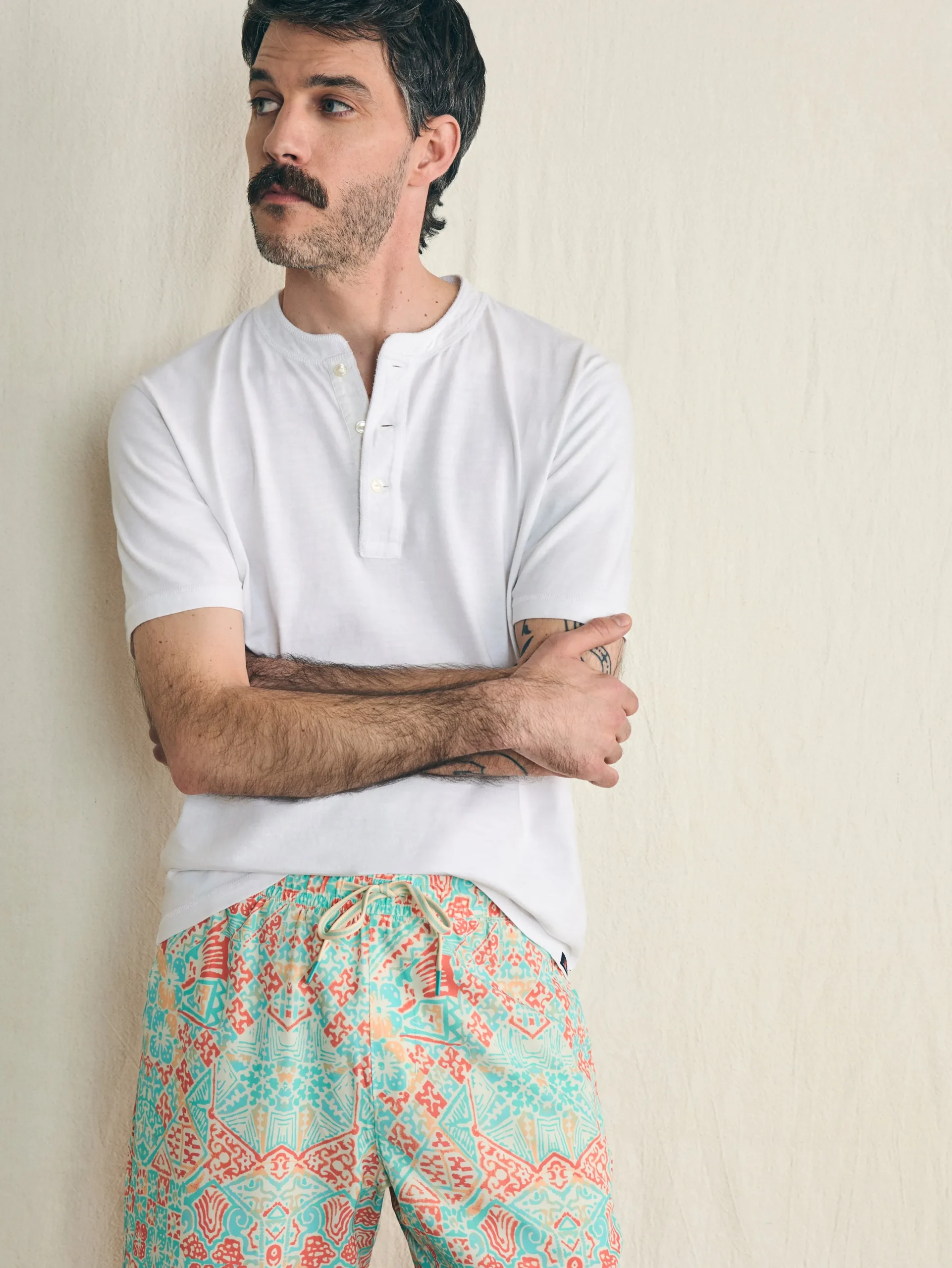 Swim^Faherty Brand Shorelite Active Swim Short (7" Inseam) - Tropic Clay Block Print