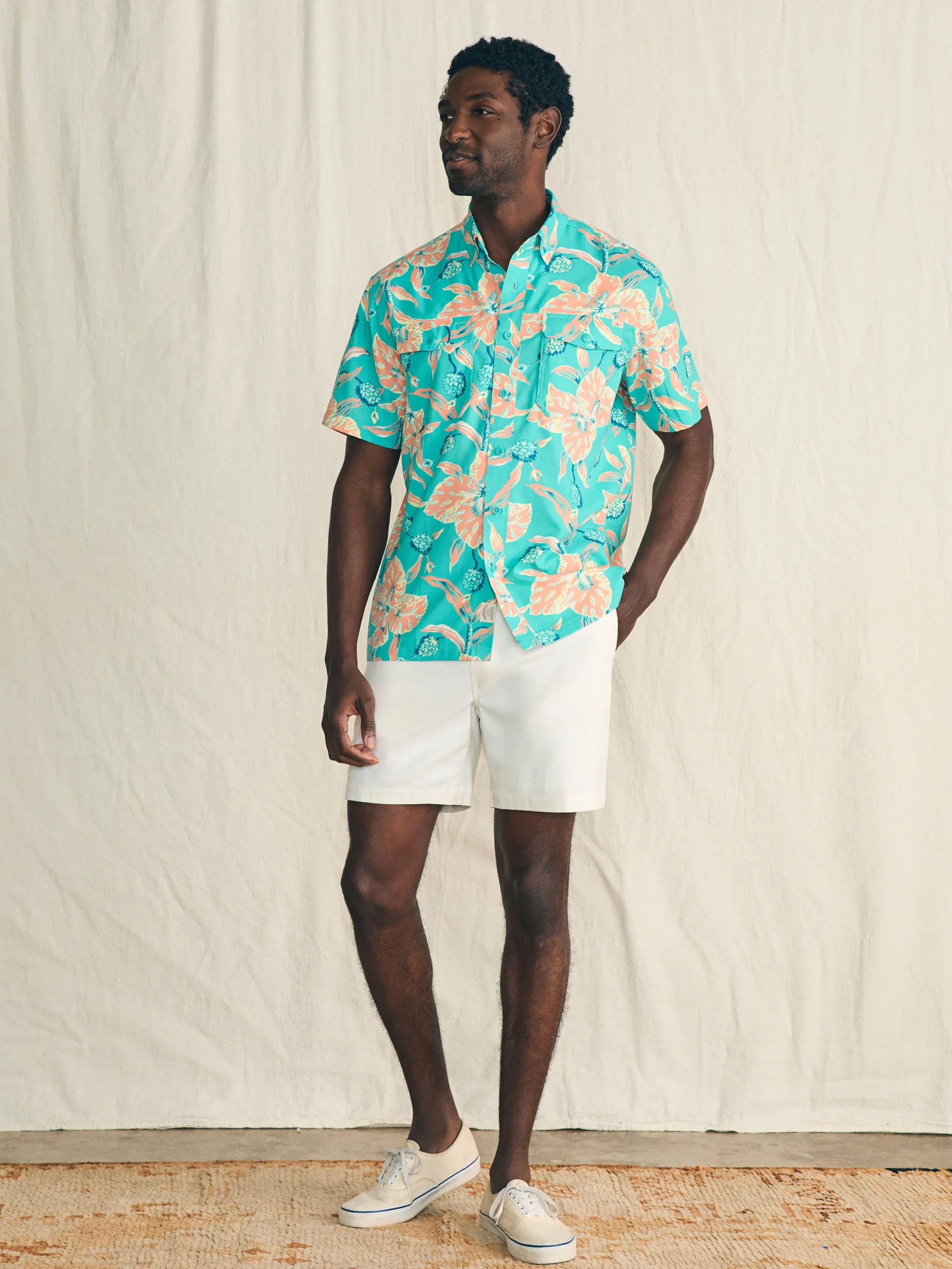 Shirts^Faherty Brand Shorelite Short-Sleeve Tech Shirt - Teal Geranium Floral