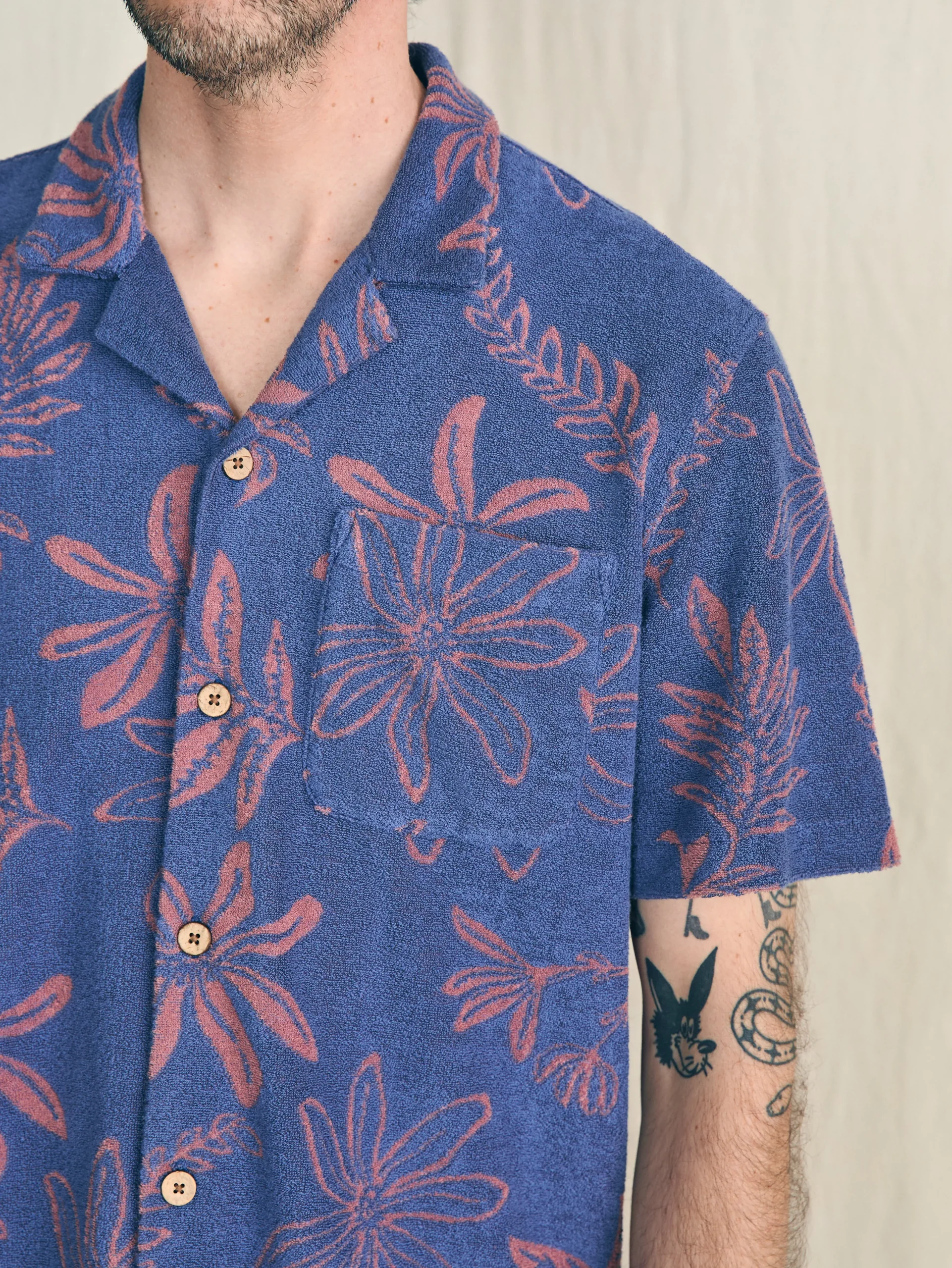 Shirts^Faherty Brand Short-Sleeve Cabana Towel Terry Shirt - Twilight Coral Floral