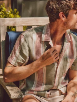 Shirts^Faherty Brand Short-Sleeve Hemp Blend Camp Shirt - Forest Isle Stripe