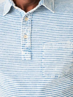 Polo Shirts|T-Shirts & Henleys^Faherty Brand Short-Sleeve Indigo Polo Shirt - Salt Wash Indigo Stripe