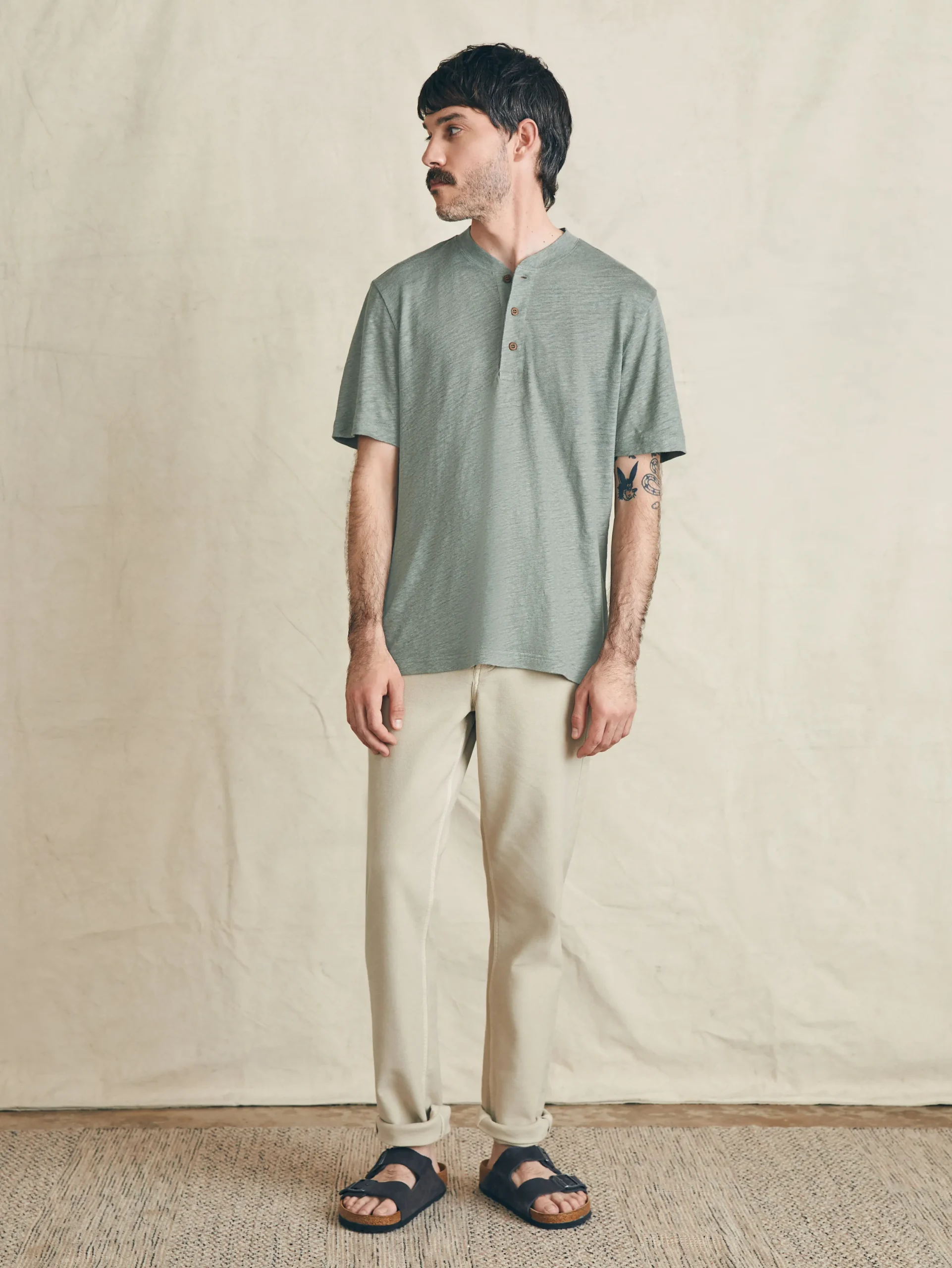 T-Shirts & Henleys^Faherty Brand Short-Sleeve Linen Henley - Desert Olive