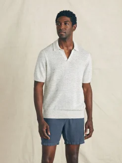 Sweaters^Faherty Brand Short-Sleeve Linen Sweater Polo - Ivory Steel Feeder