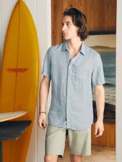 Shirts^Faherty Brand Short-Sleeve Palma Linen Shirt - Blue Basketweave