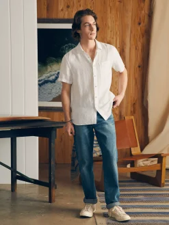 Shirts^Faherty Brand Short-Sleeve Palma Linen Shirt (Tall) - Bright White Basketweave