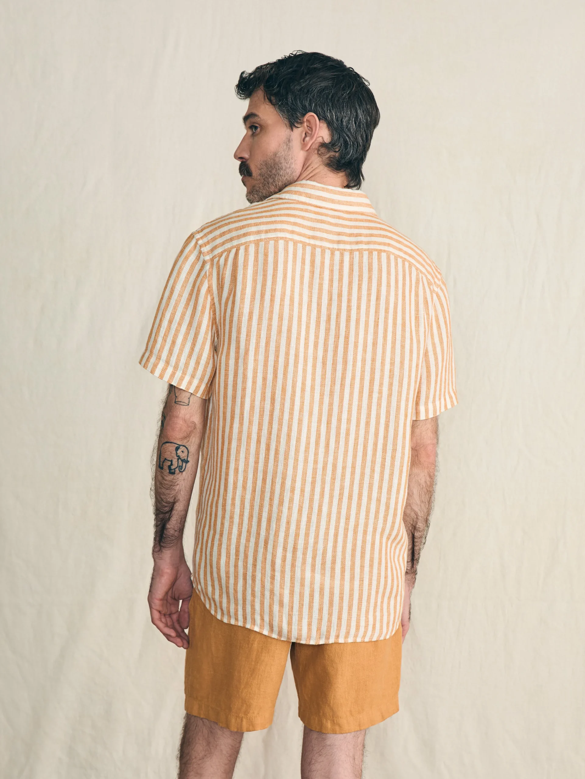 Shirts^Faherty Brand Short-Sleeve Palma Linen Shirt - Gold Ivory Stripe