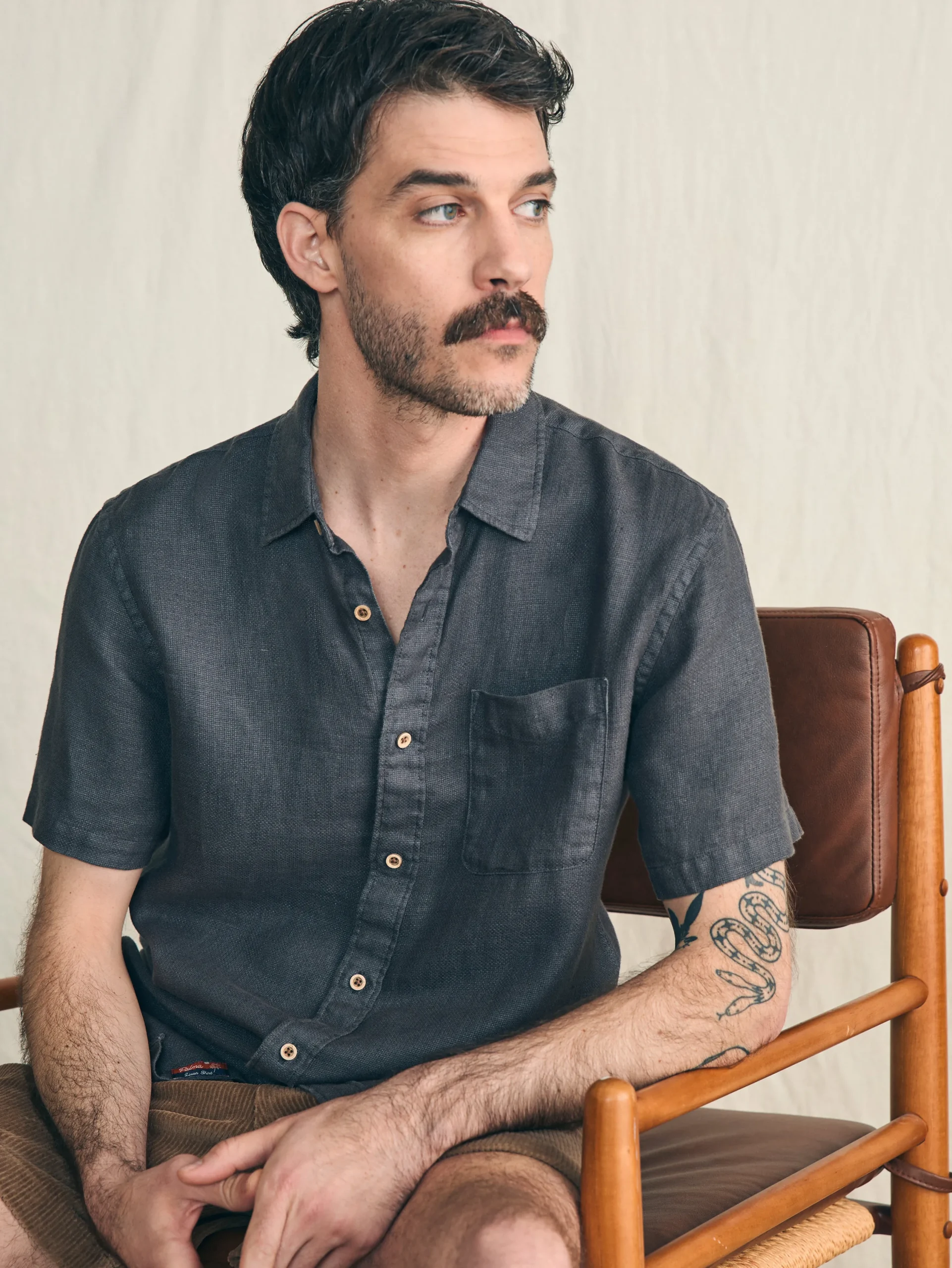 Shirts^Faherty Brand Short-Sleeve Palma Linen Shirt - Washed Black Basketweave