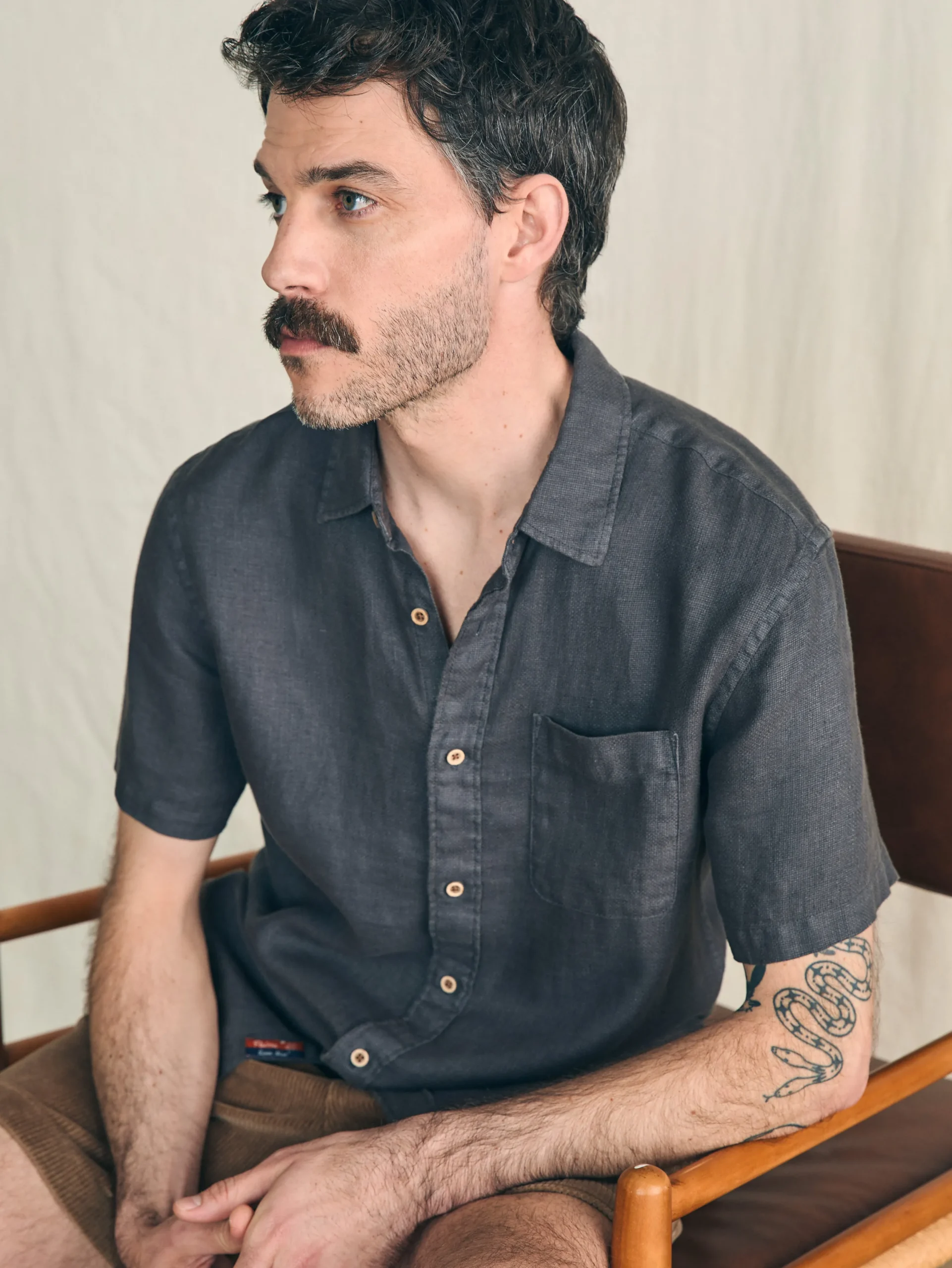 Shirts^Faherty Brand Short-Sleeve Palma Linen Shirt - Washed Black Basketweave