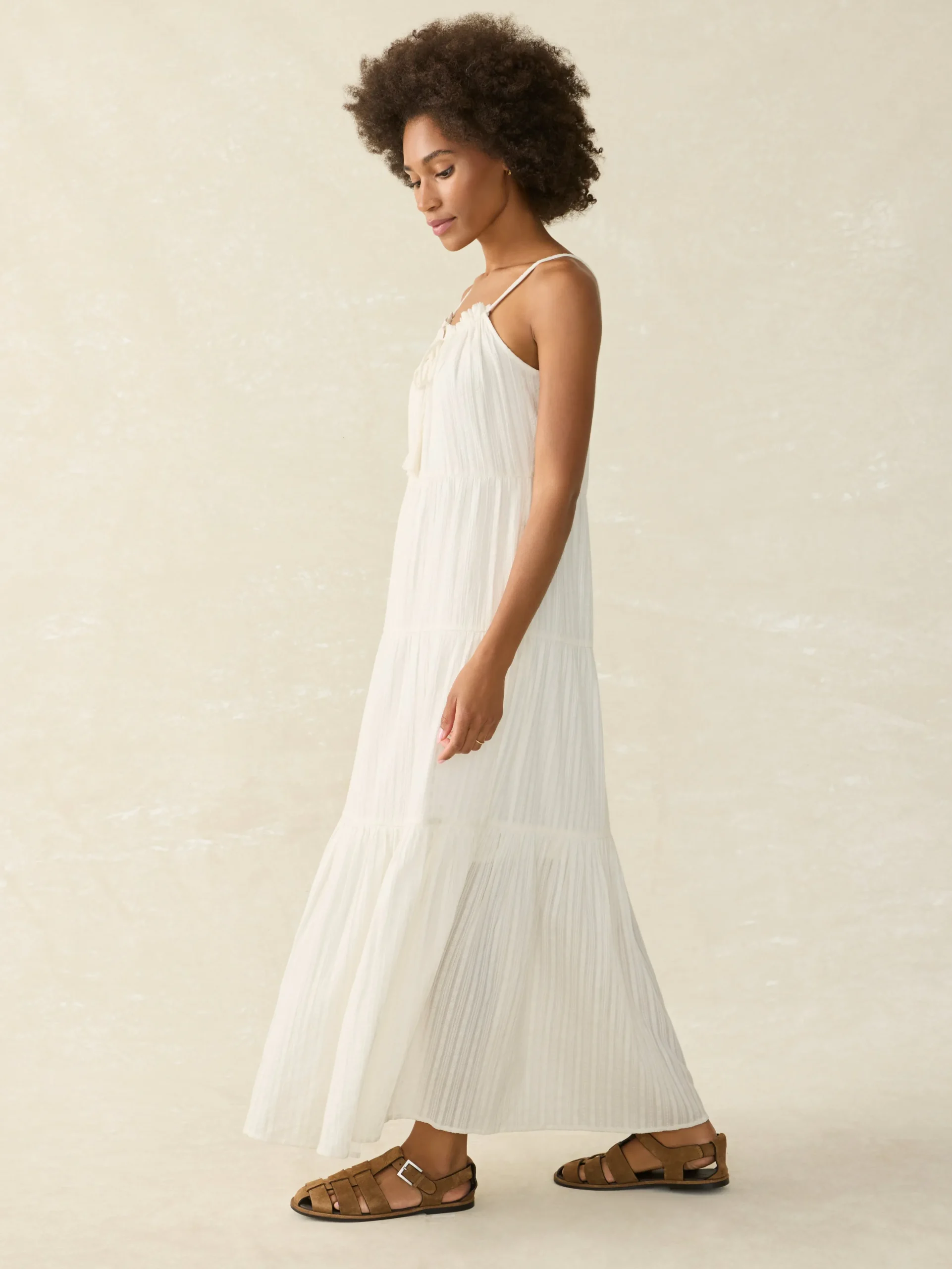 Dresses^Faherty Brand Silk Blend Sun Chaser Maxi Dress - Egret Dobby