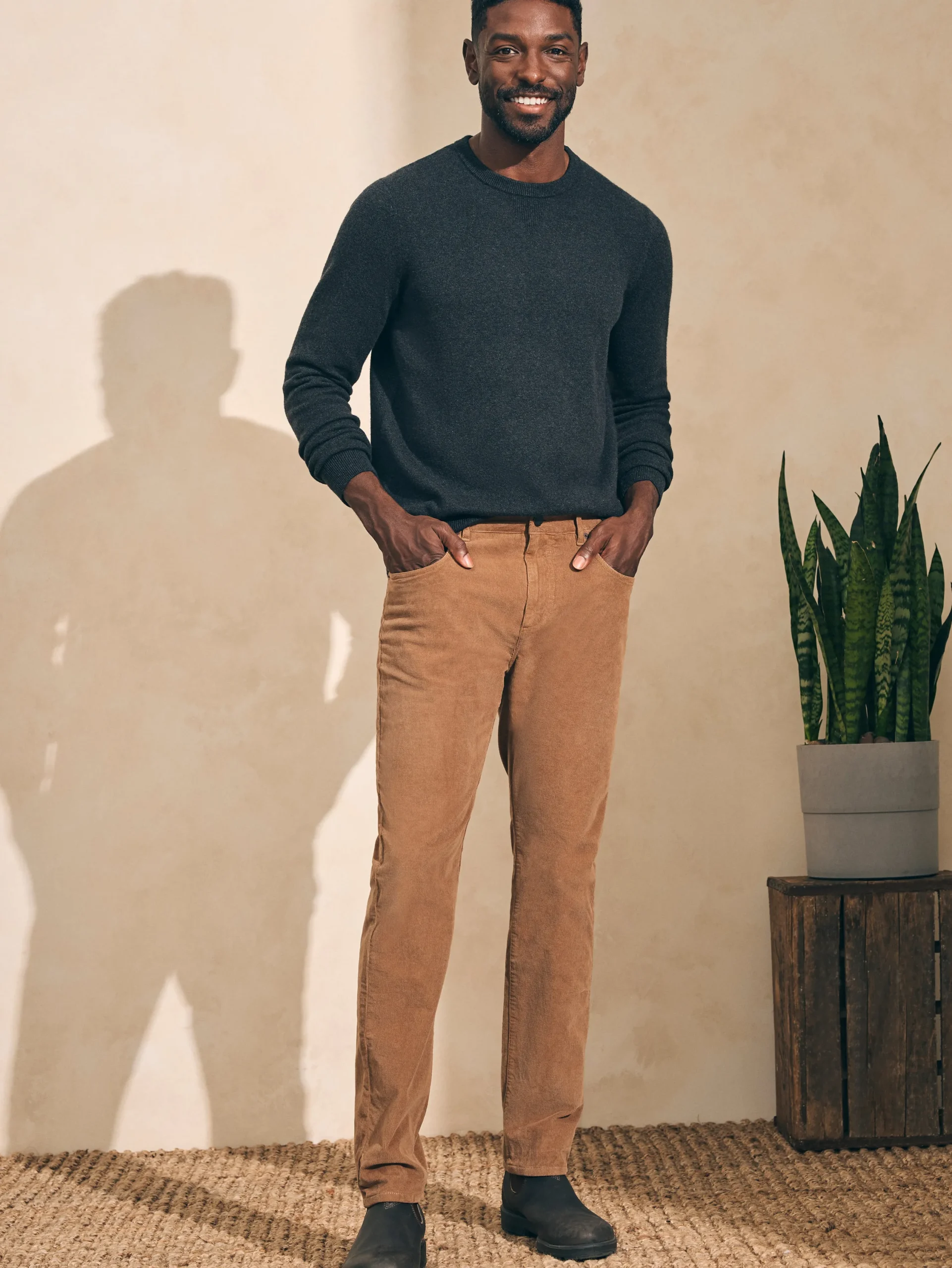 Pants^Faherty Brand Stretch Corduroy 5-Pocket Pant (32" Inseam) - Raw Umber
