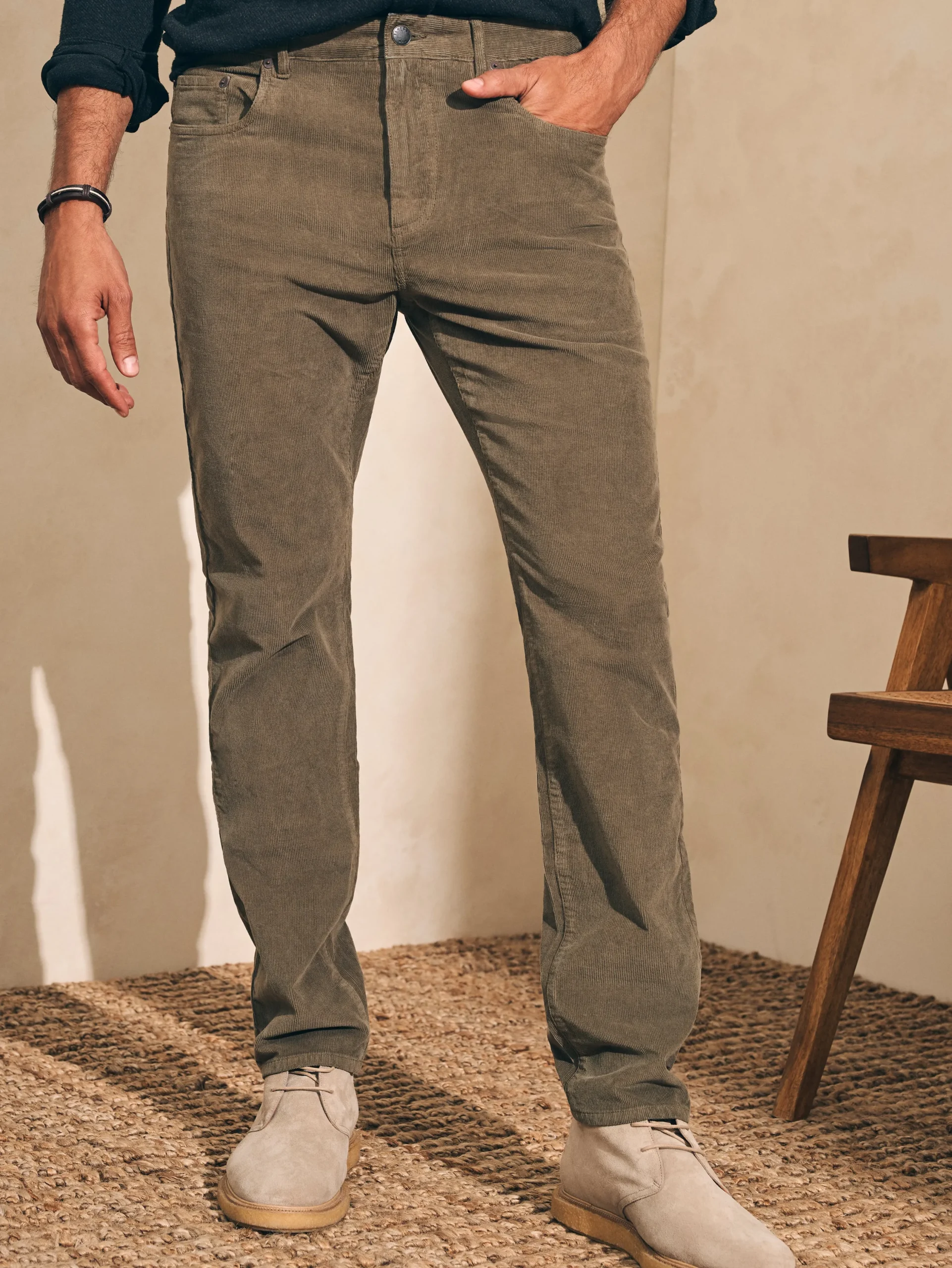 Pants^Faherty Brand Stretch Corduroy 5-Pocket Pant (32" Inseam) - Surplus Olive