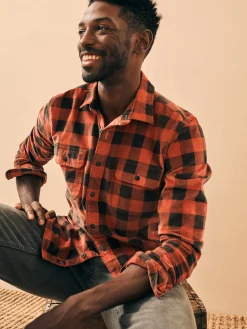 Shirts^Faherty Brand Stretch Corduroy Work Shirt - Cherry Charcoal Buffalo