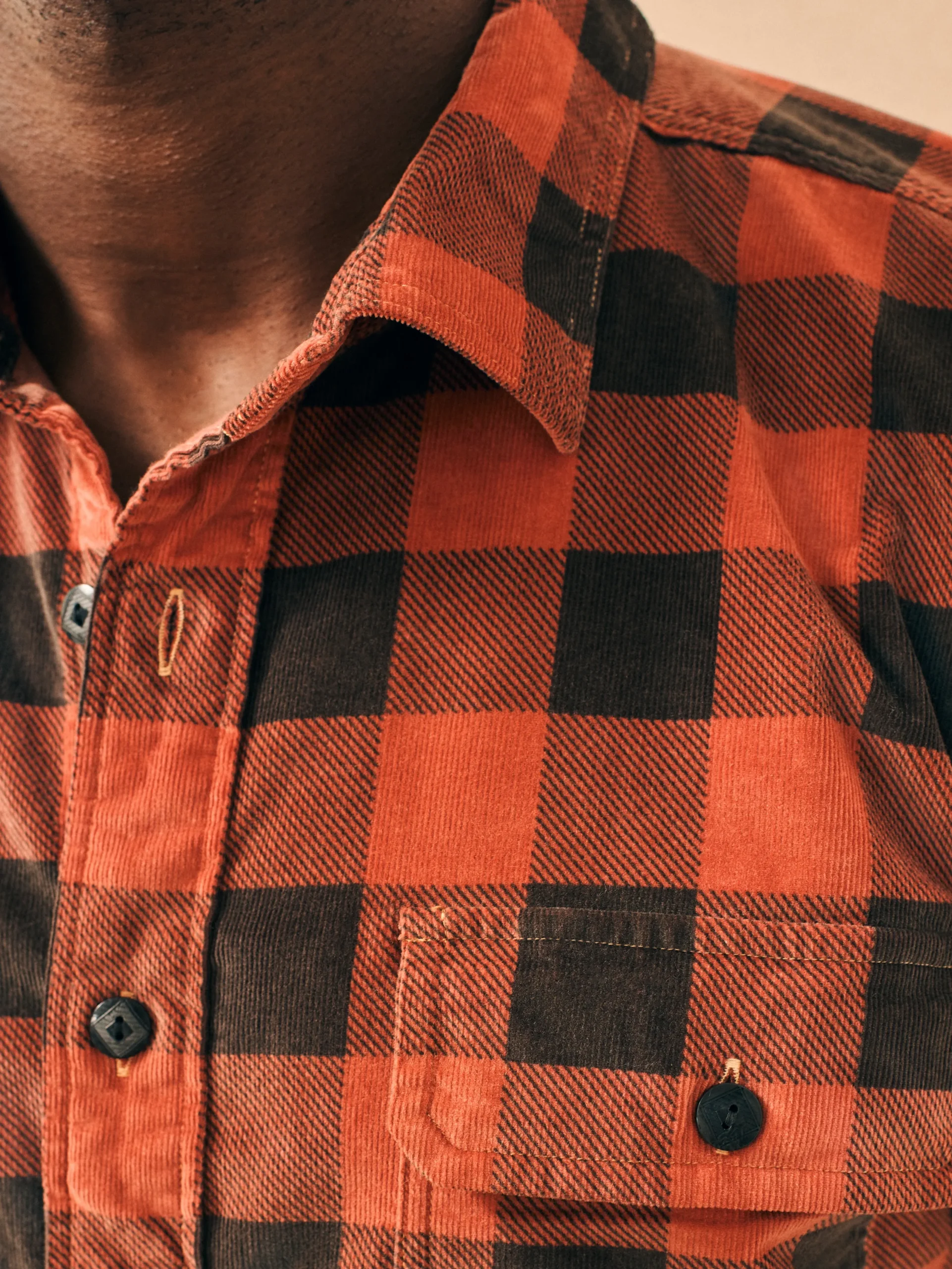 Shirts^Faherty Brand Stretch Corduroy Work Shirt - Cherry Charcoal Buffalo