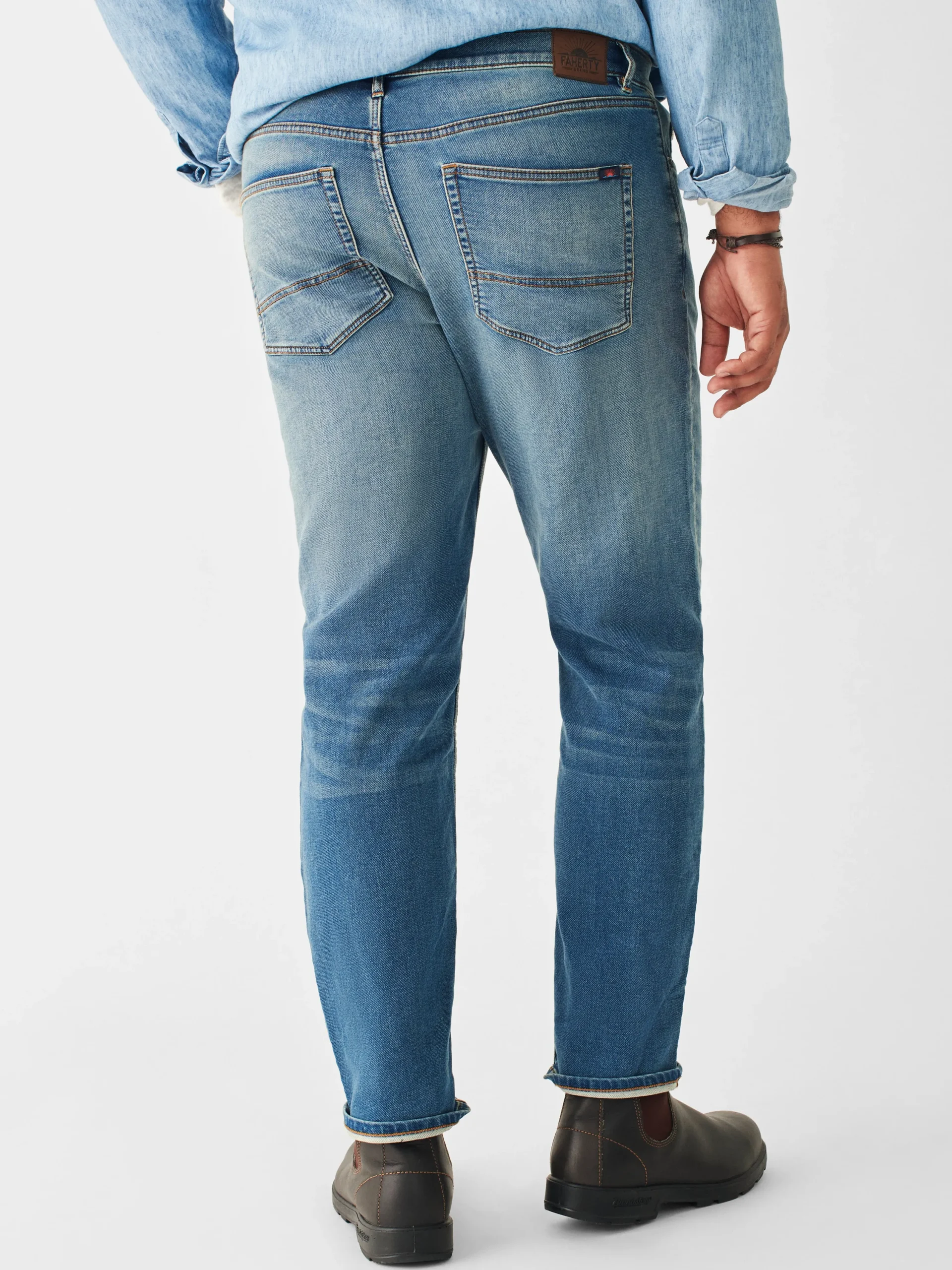 Pants^Faherty Brand Stretch Terry Indigo 5-Pocket Pant (32" Inseam) - Easton Wash