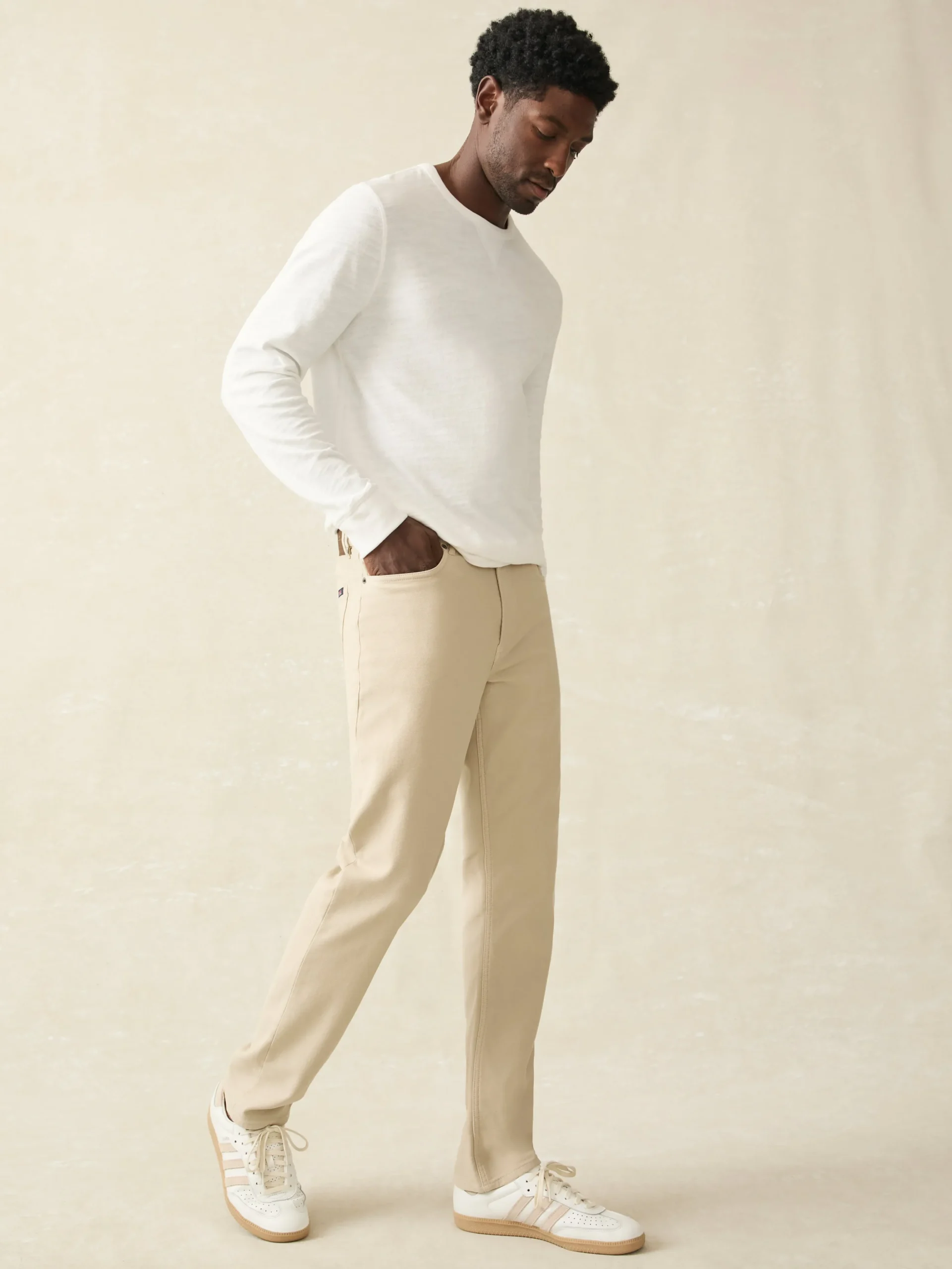Pants^Faherty Brand Stretch Terry 5-Pocket Pant - Stone