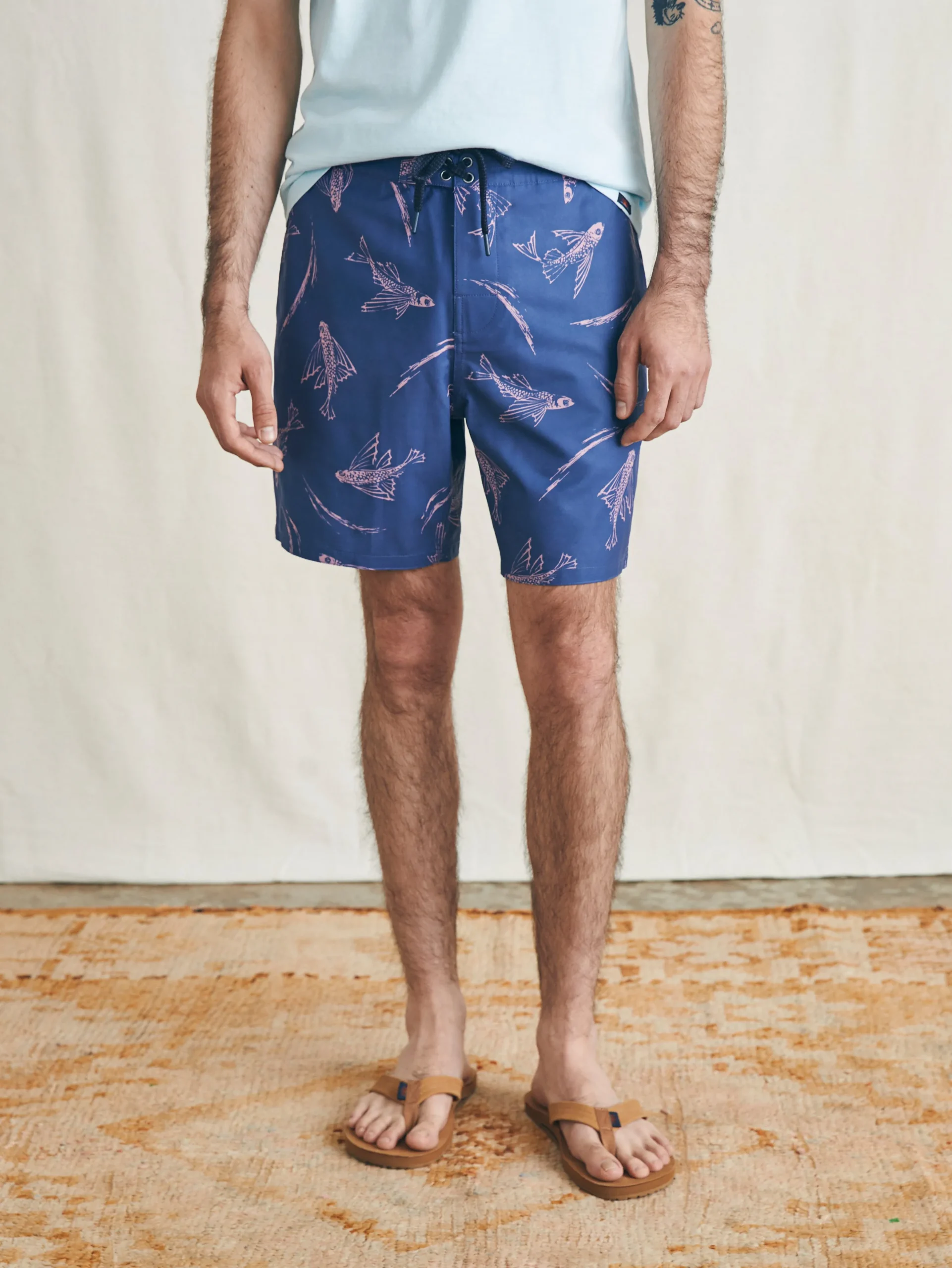 Swim^Faherty Brand Sunwashed Boardshort - Navy Pink Waterways