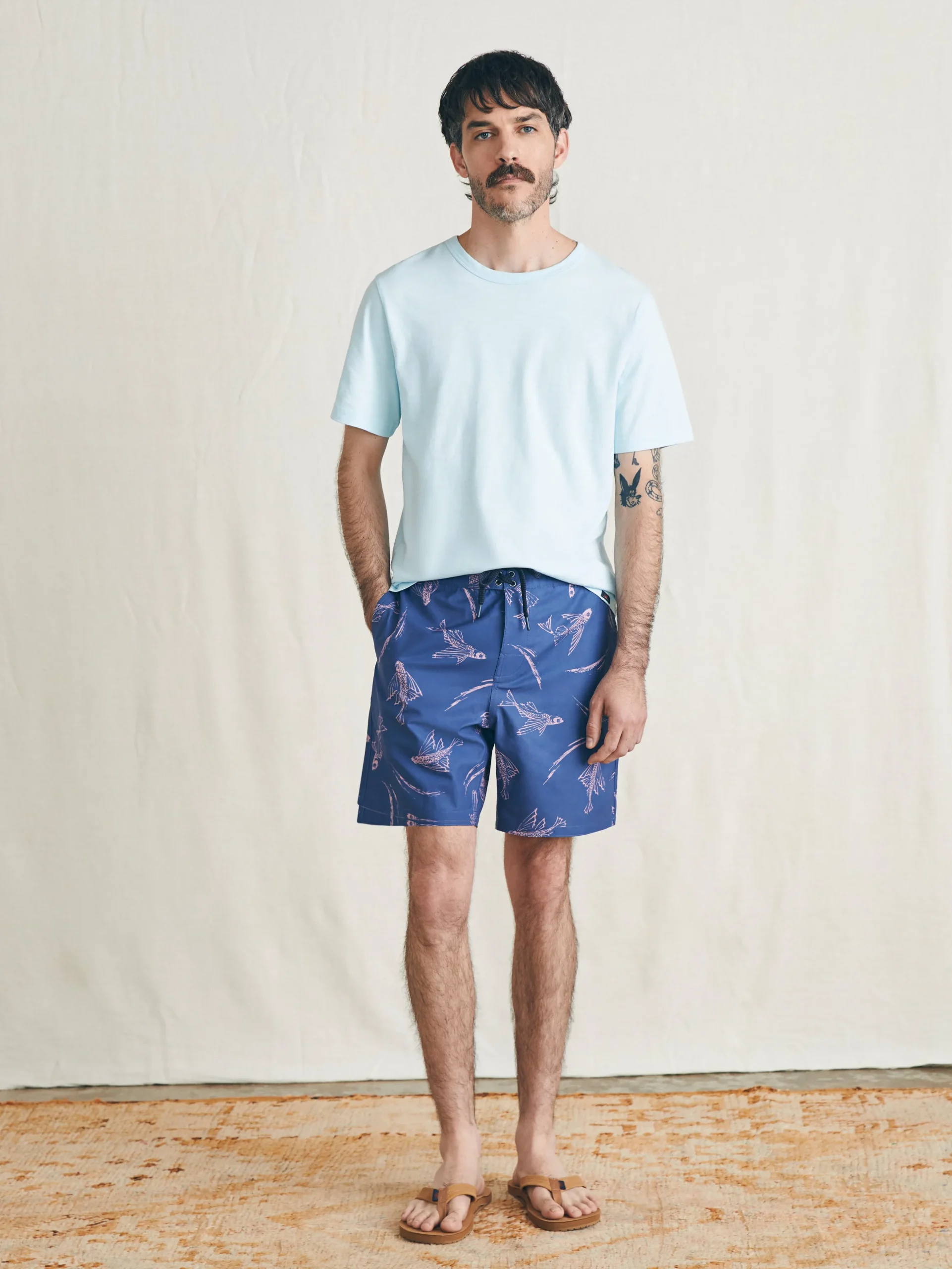 Swim^Faherty Brand Sunwashed Boardshort - Navy Pink Waterways