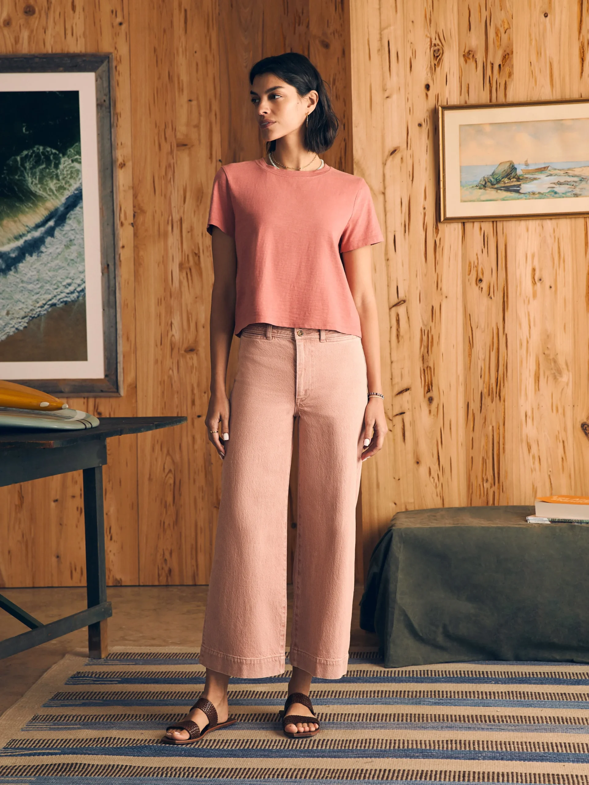 T-Shirts^Faherty Brand Sunwashed Cropped Crew Tee - Kelly Pink