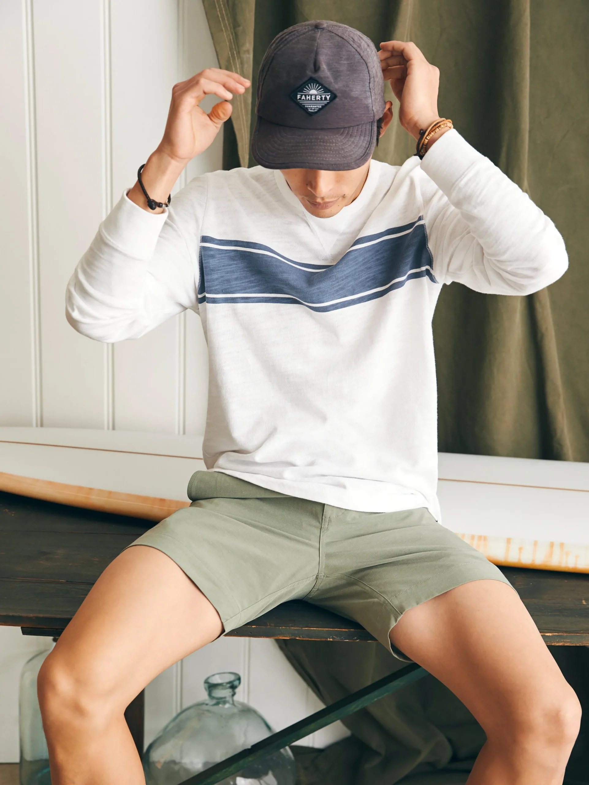T-Shirts & Henleys|Lounge^Faherty Brand Sunwashed Slub Crew - White Surf Stripe