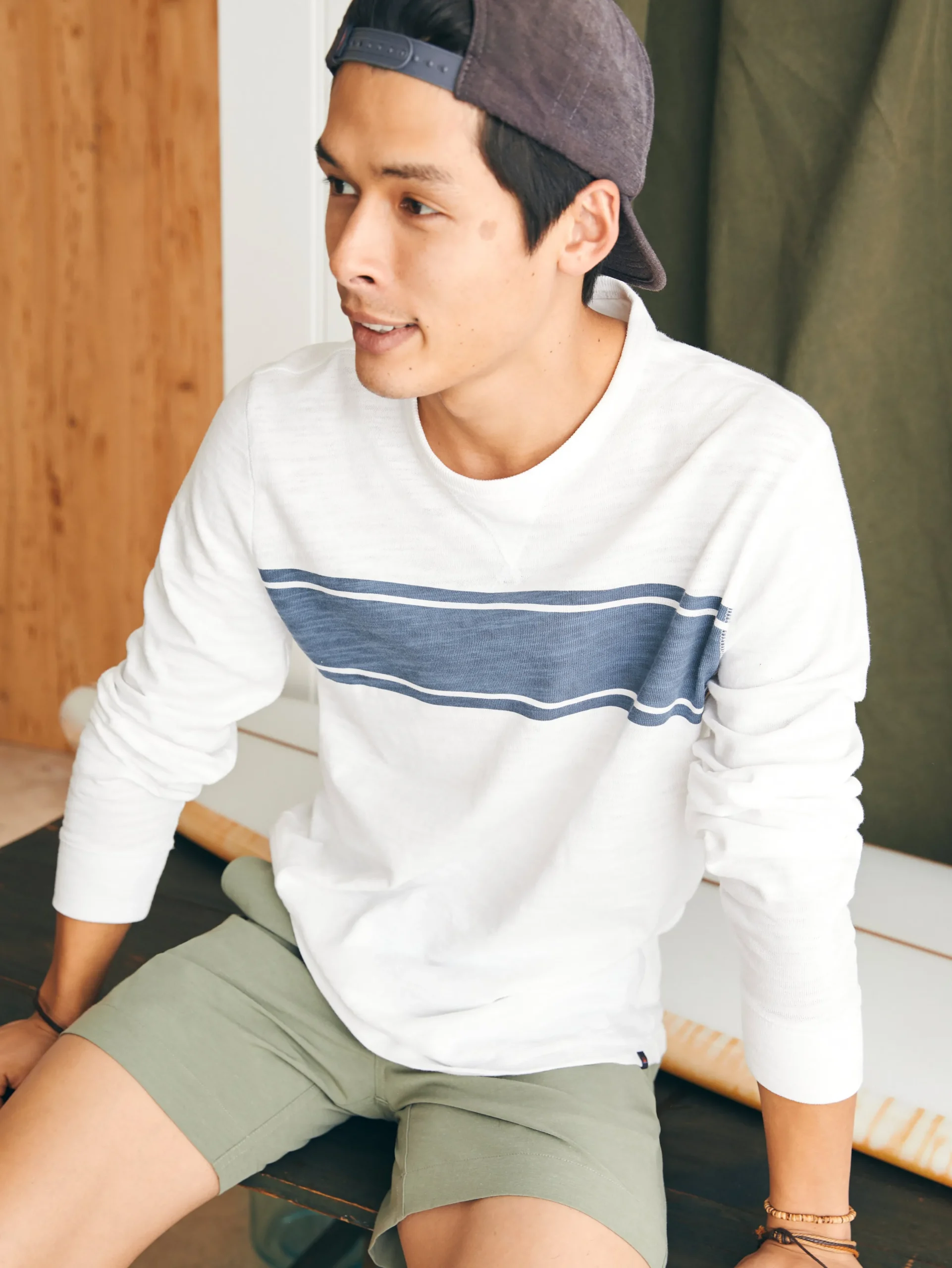 T-Shirts & Henleys|Lounge^Faherty Brand Sunwashed Slub Crew - White Surf Stripe