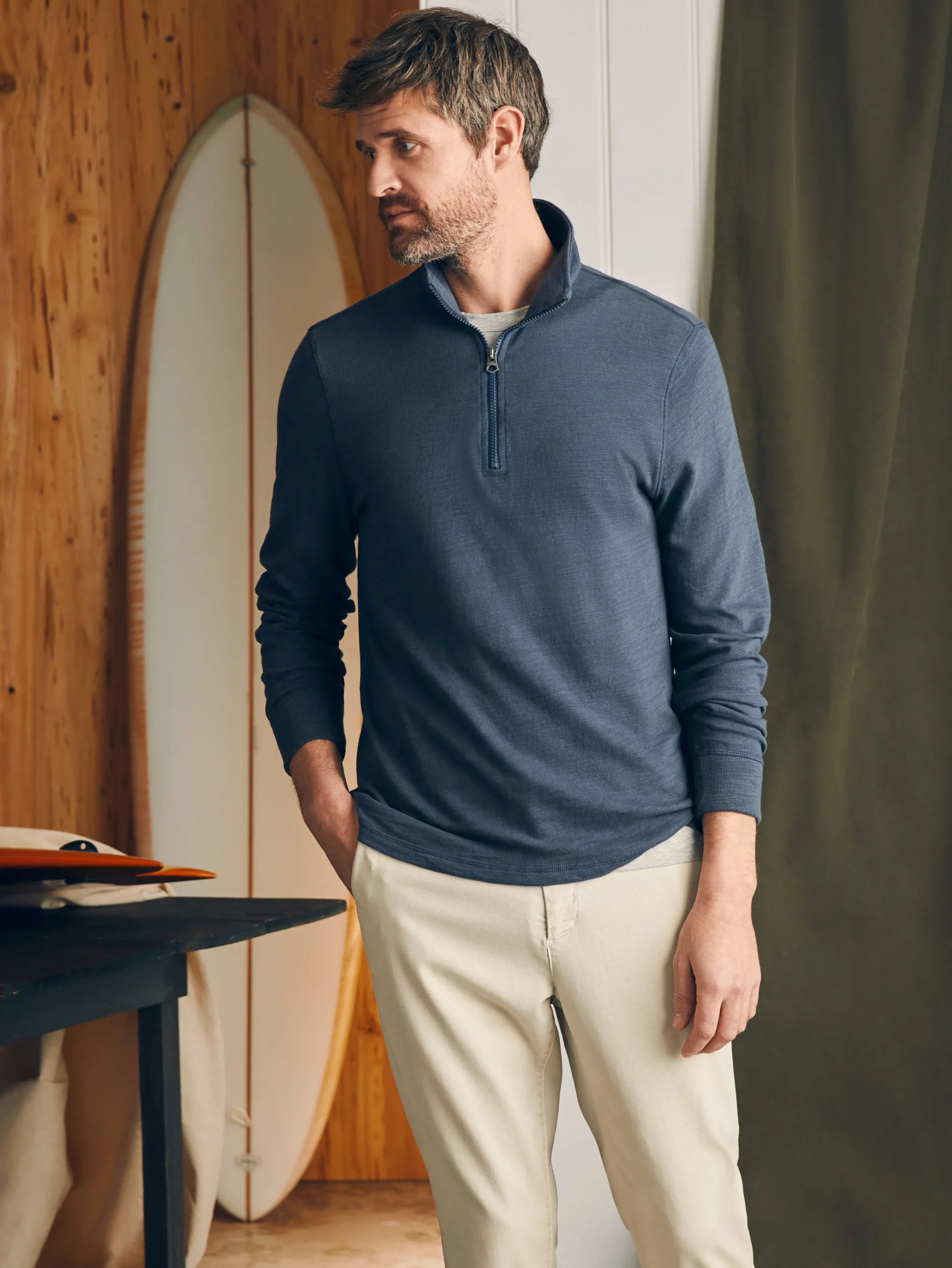 Hoodies & Sweatshirts|Lounge^Faherty Brand Sunwashed Slub Quarter Zip (Tall) - Blue Nights