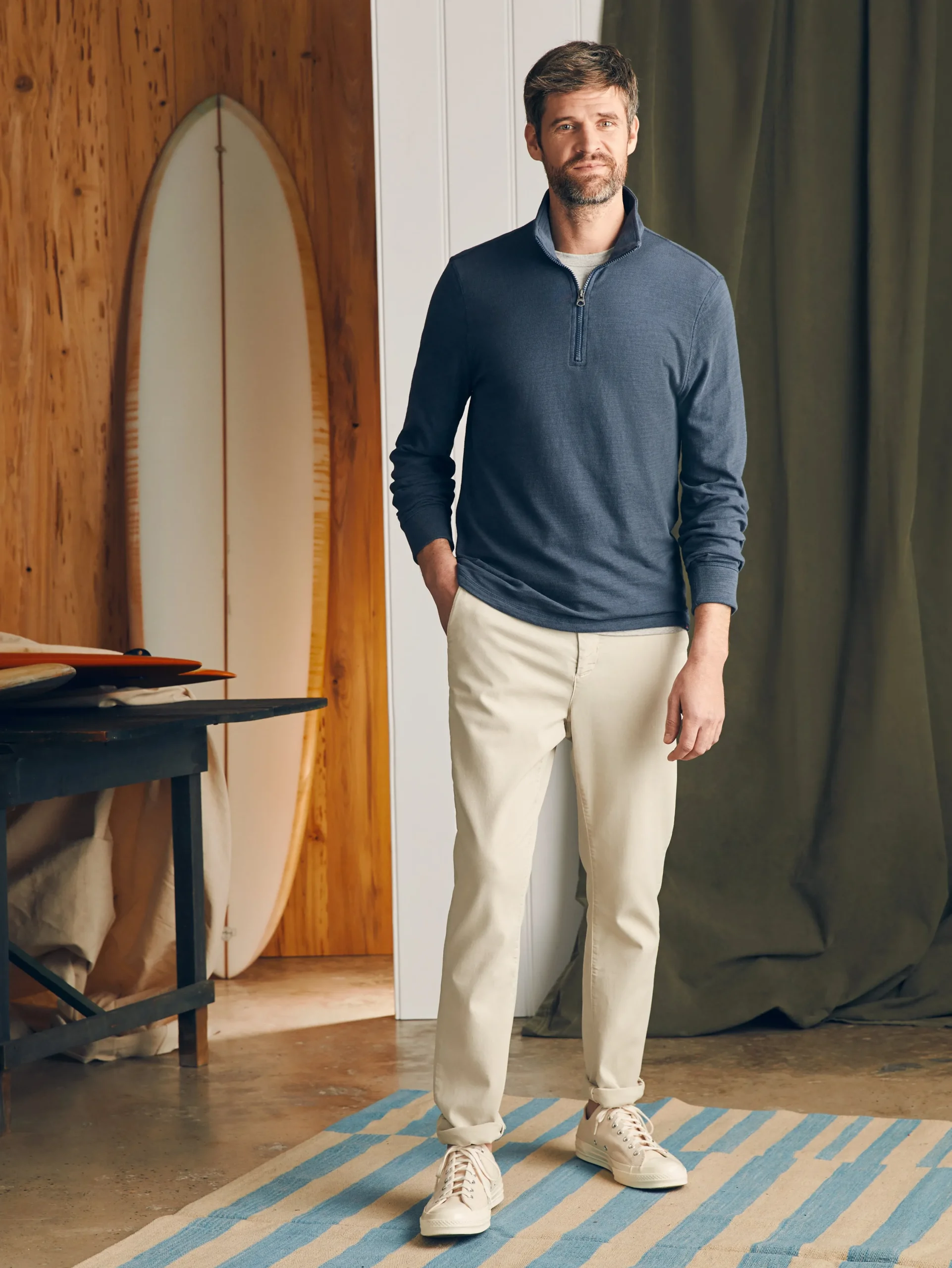 Hoodies & Sweatshirts|Lounge^Faherty Brand Sunwashed Slub Quarter Zip (Tall) - Blue Nights