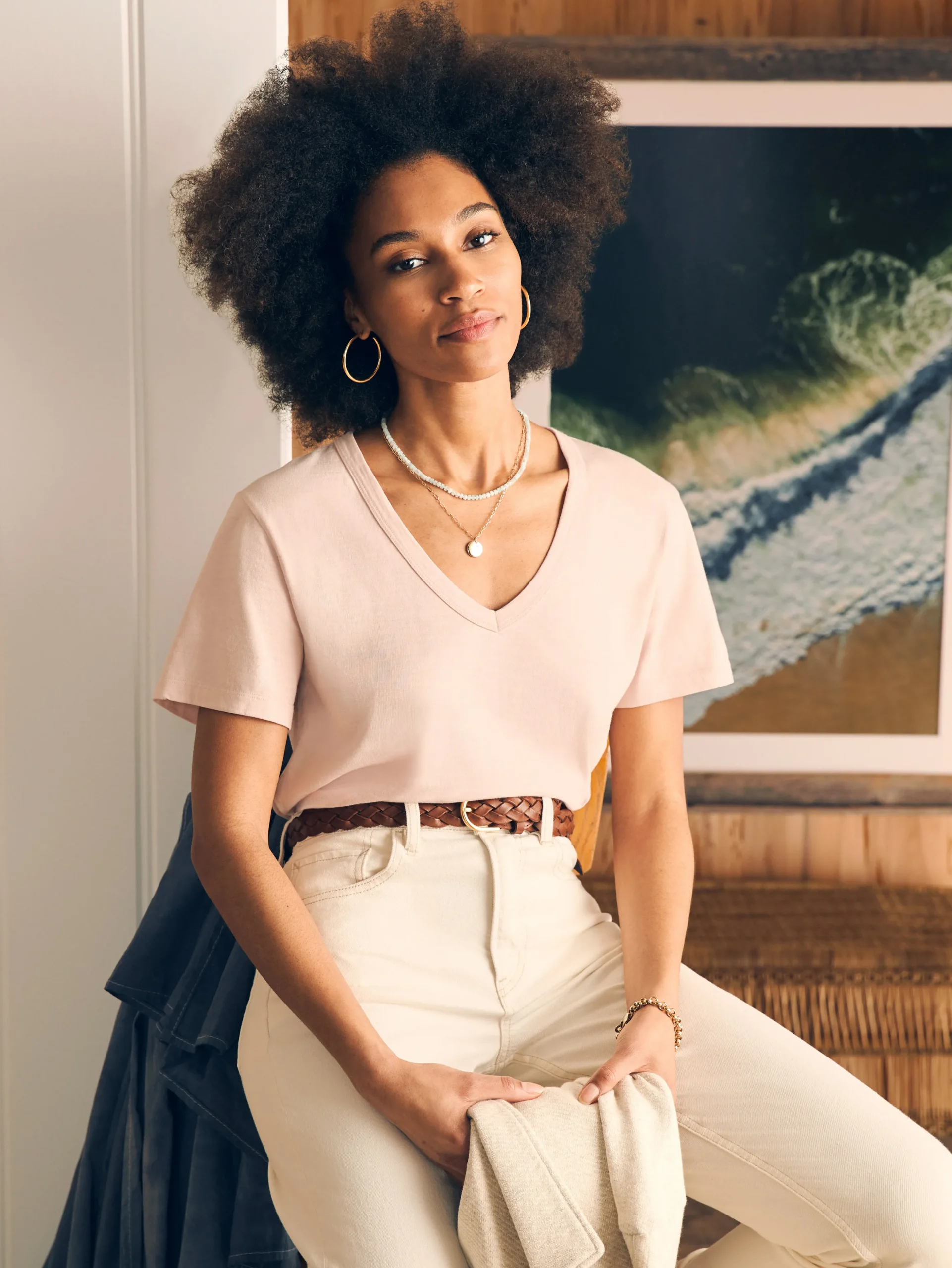 T-Shirts^Faherty Brand Sunwashed V-Neck Tee - Peach Whip