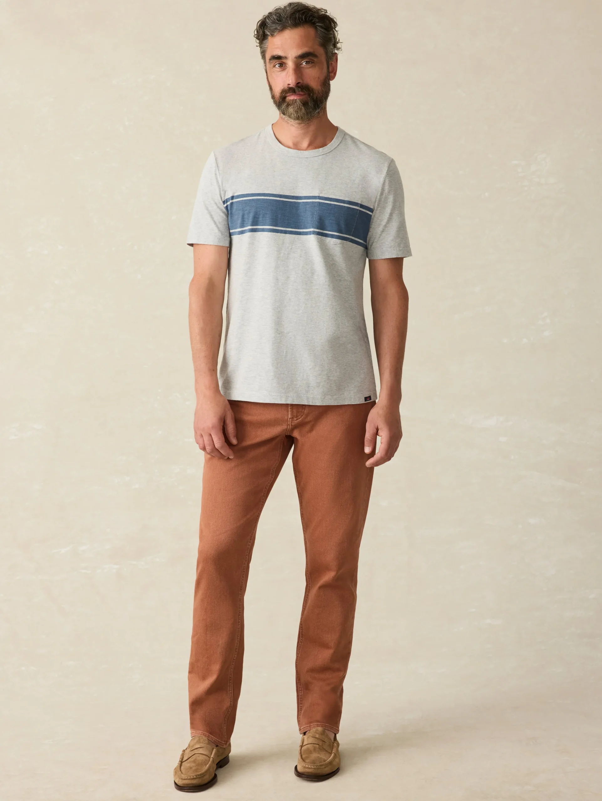 T-Shirts & Henleys^Faherty Brand Surf Stripe Sunwashed Pocket Tee - Heather Grey