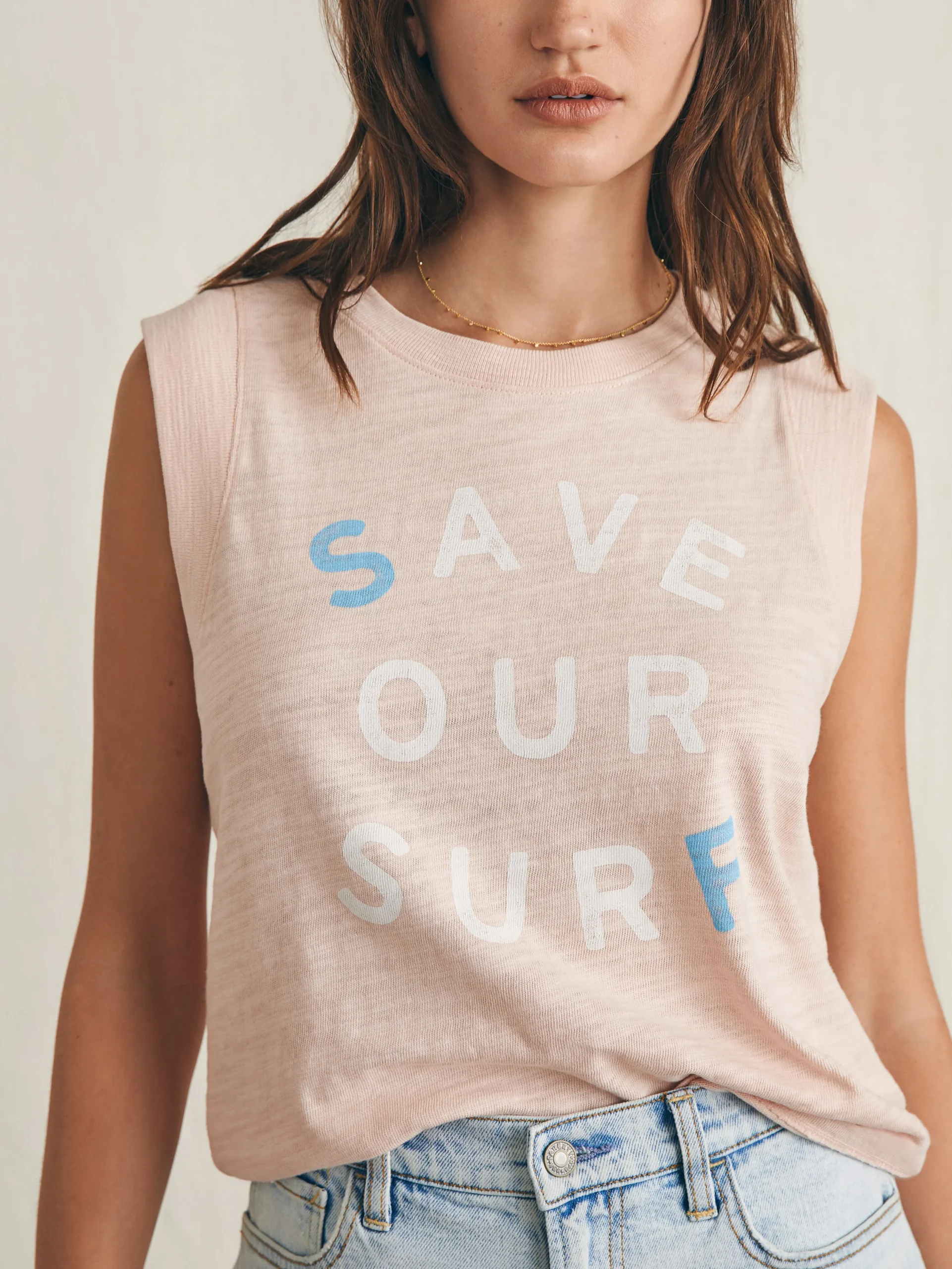 T-Shirts^Faherty Brand Surfrider Sunwashed Slub Muscle Tank - Peach Whip